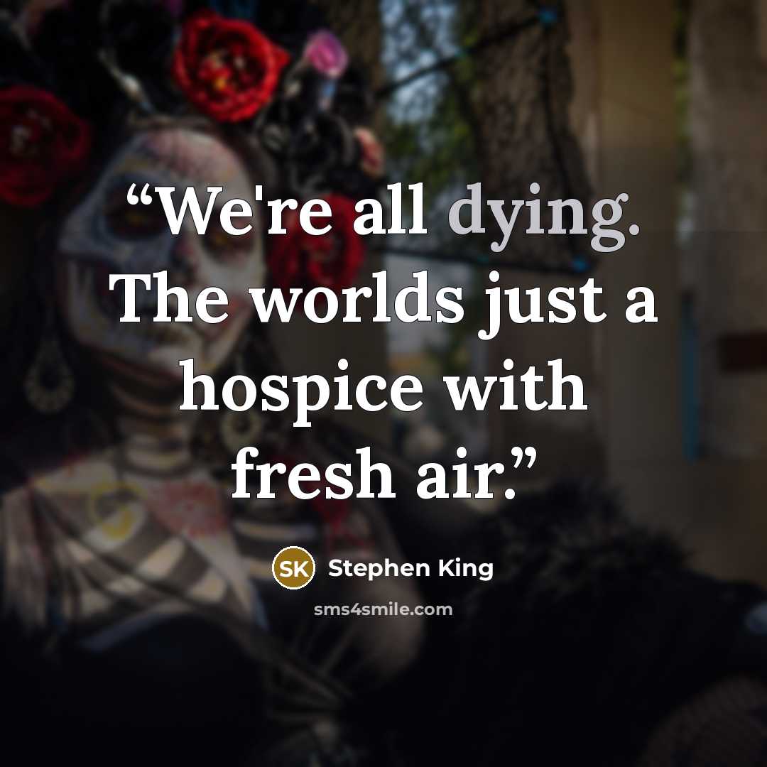 “We're all dying. The worlds just a hospice with fresh air.” quote by Stephen King