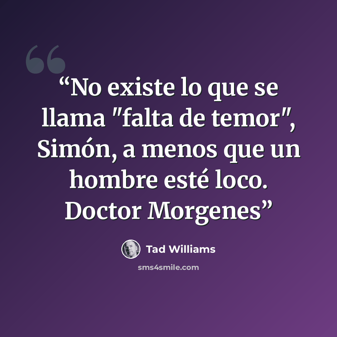 “No existe lo que se llama "falta de temor", Simón, a menos que un hombre esté loco. Doctor Morgenes” quote by Tad Williams