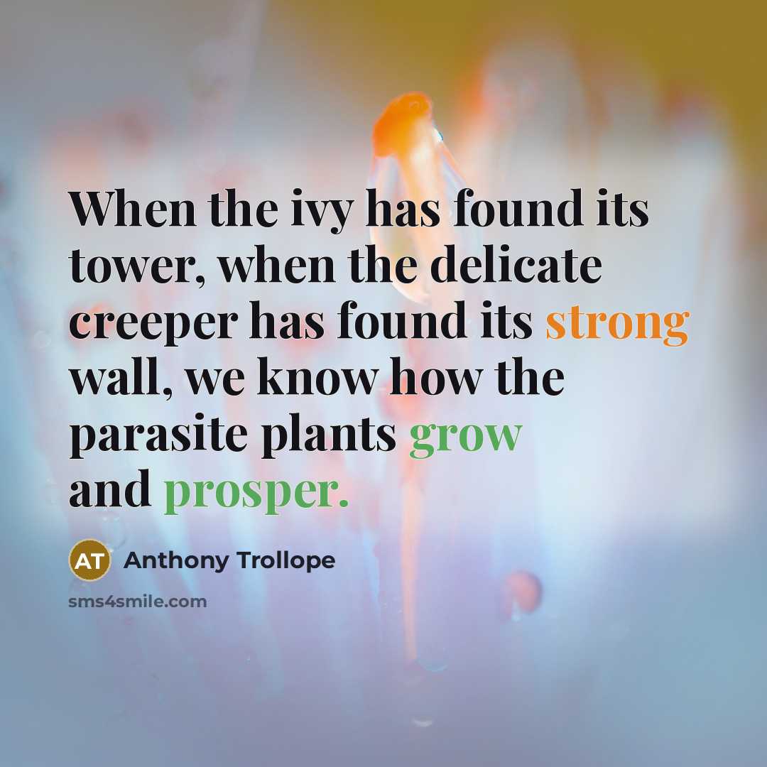 “When the ivy has found its tower, when the delicate creeper has found its strong wall, we know how the parasite plants grow and prosper.” quote by Anthony Trollope
