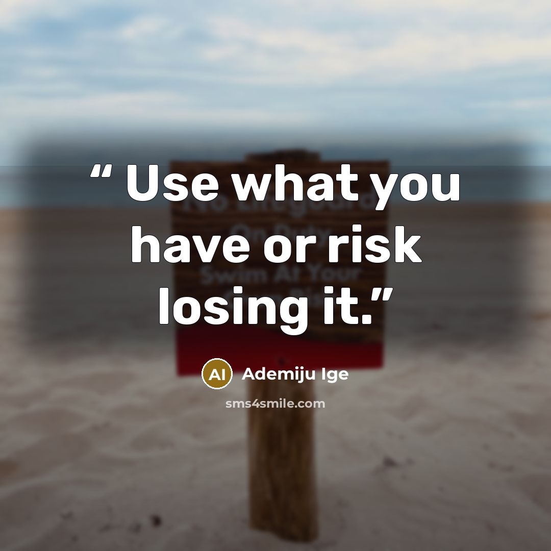“Use what you have or risk losing it.” quote by Ademiju Ige