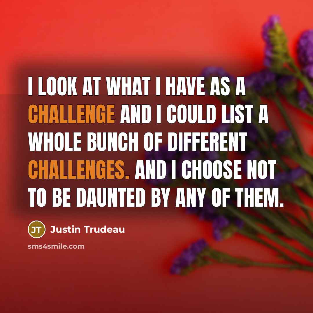 “I look at what I have as a challenge and I could list a whole bunch of different challenges. And I choose not to be daunted by any of them.” quote by Justin Trudeau