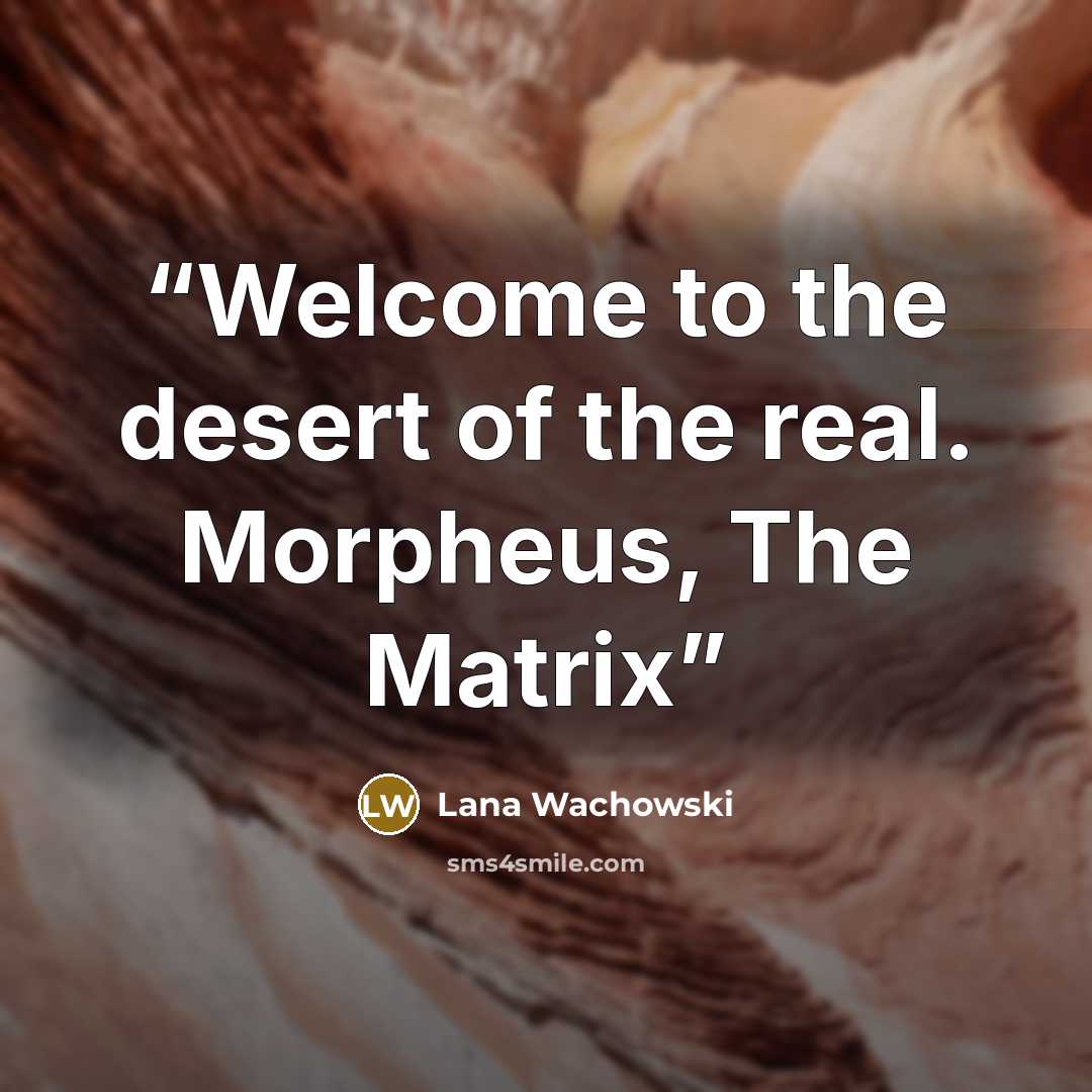 “Welcome to the desert of the real. Morpheus, The Matrix” quote by Lana Wachowski
