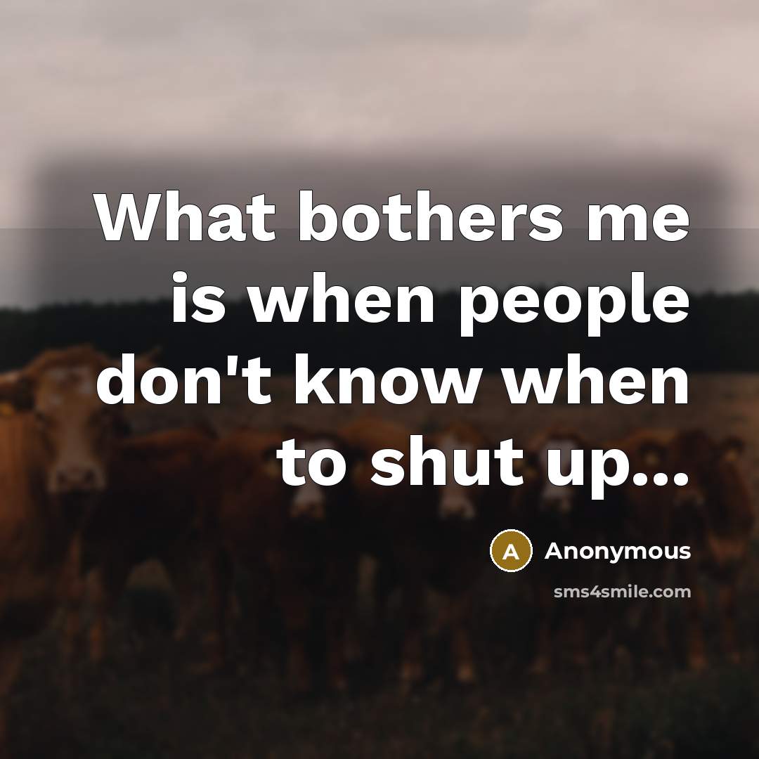 “What bothers me is when people don't know when to shut up...” quote by Anonymous