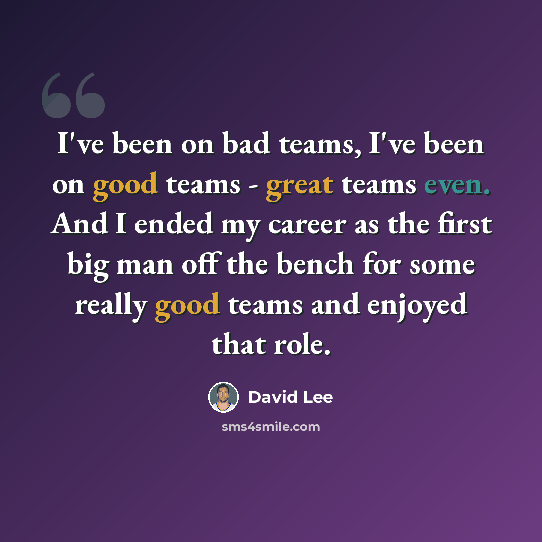 “I've been on bad teams, I've been on good teams - great teams even. And I ended my career as the first big man off the bench for some really good teams and enjoyed that role.” quote by David Lee