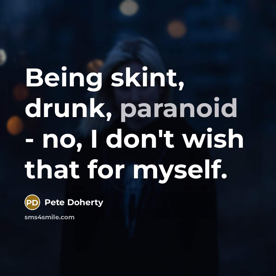“Being skint, drunk, paranoid - no, I don't wish that for myself.” quote by Pete Doherty