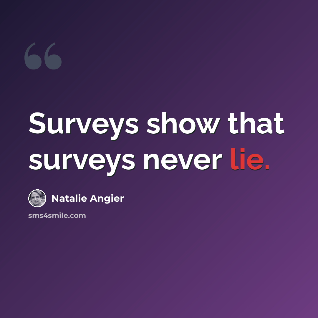 “Surveys show that surveys never lie.” quote by Natalie Angier