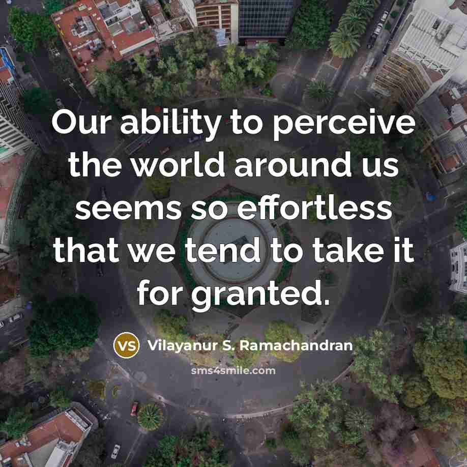 “Our ability to perceive the world around us seems so effortless that we tend to take it for granted.” quote by Vilayanur S. Ramachandran