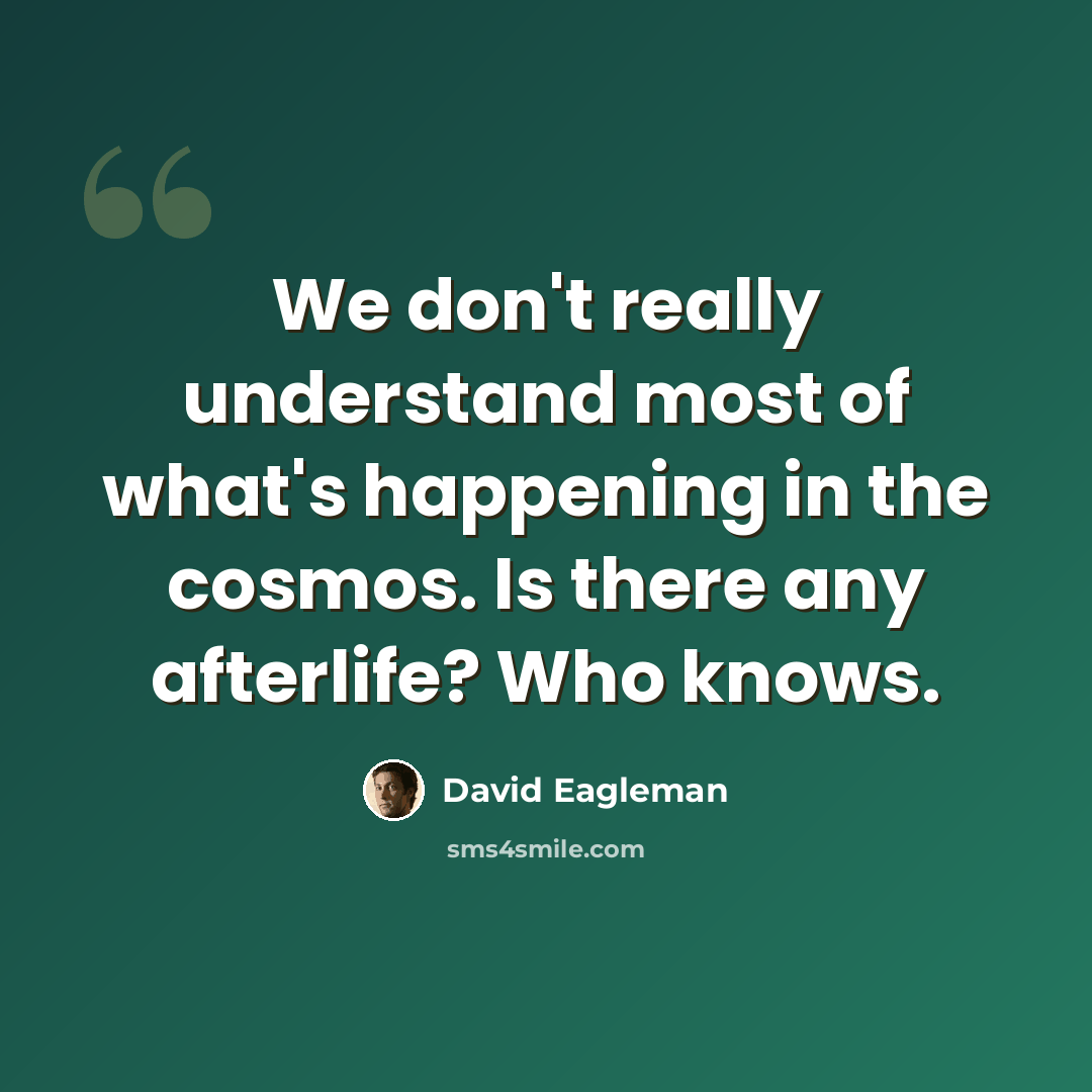 “We don't really understand most of what's happening in the cosmos. Is there any afterlife? Who knows.” quote by David Eagleman