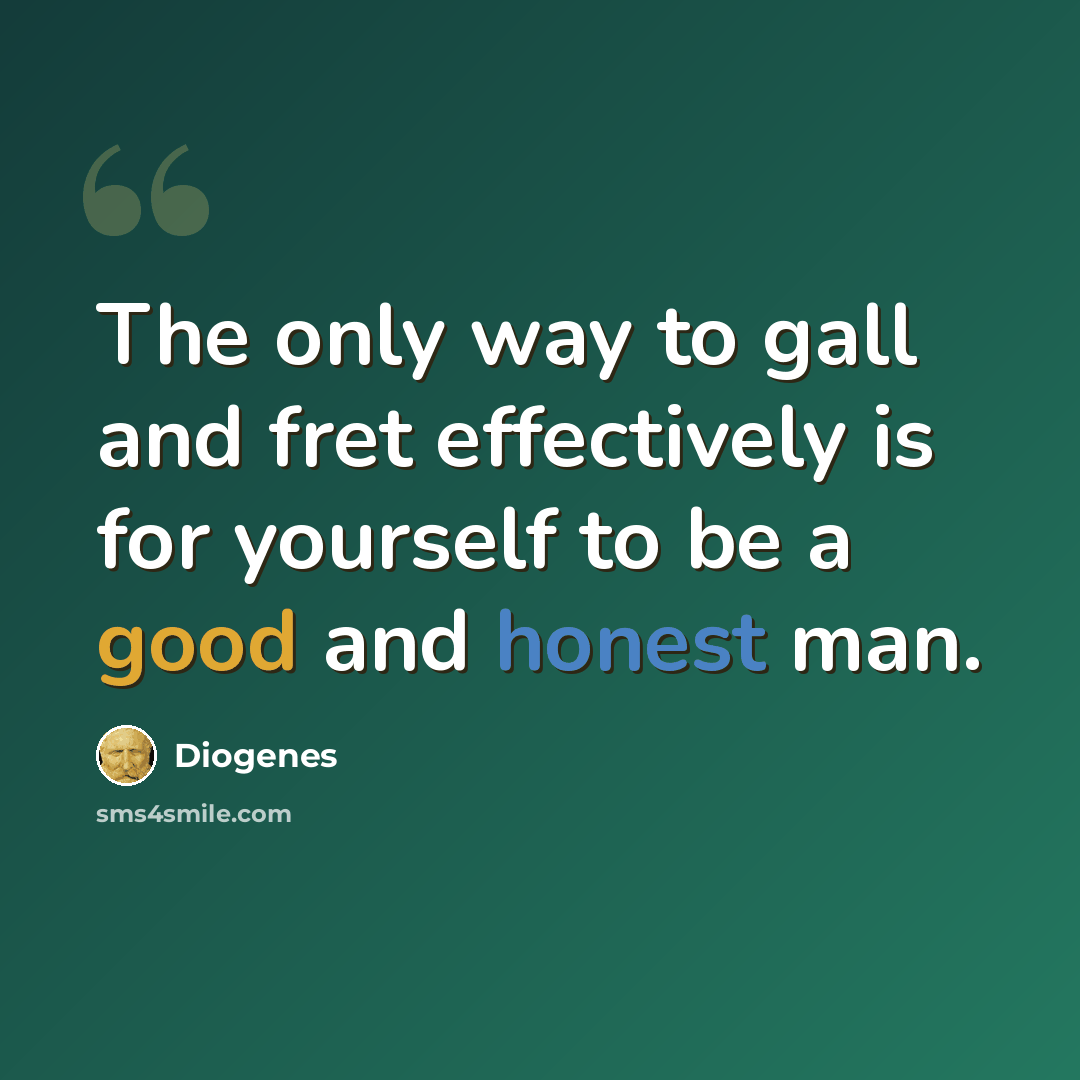 “The only way to gall and fret effectively is for yourself to be a good and honest man.” quote by Diogenes