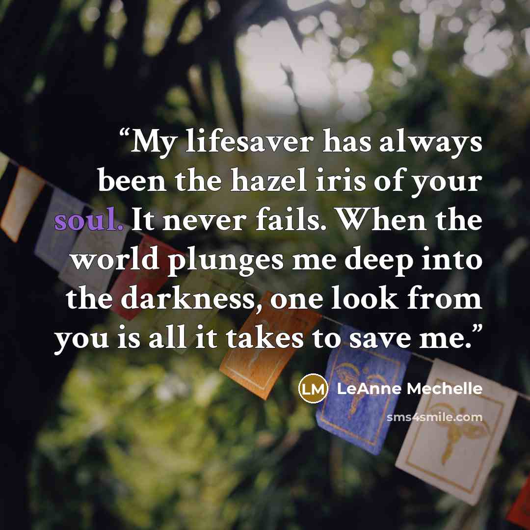 “My lifesaver has always been the hazel iris of your soul. It never fails. When the world plunges me deep into the darkness, one look from you is all it takes to save me.” quote by LeAnne Mechelle
