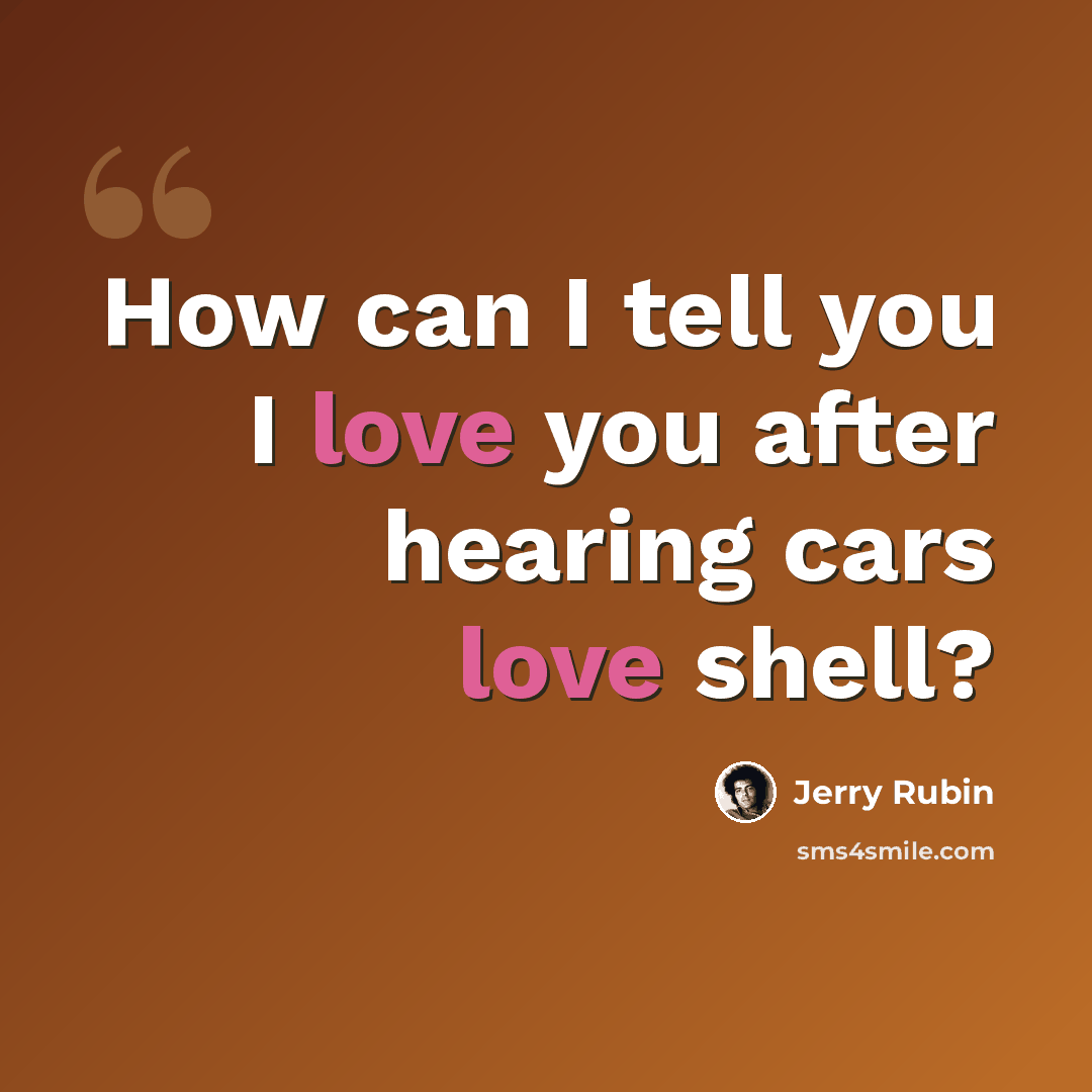 “How can I tell you I love you after hearing cars love shell?” quote by Jerry Rubin