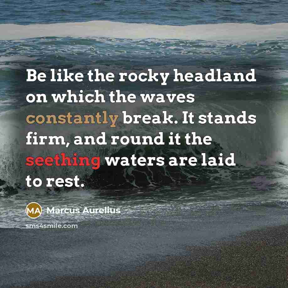 “Be like the rocky headland on which the waves constantly break. It stands firm, and round it the seething waters are laid to rest.” quote by Marcus Aurelius