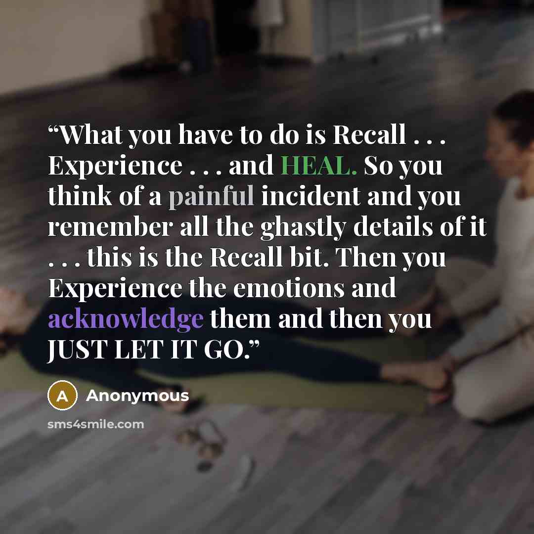 “What you have to do is Recall . . . Experience . . . and HEAL. So you think of a painful incident and you remember all the ghastly details of it . . . this is the Recall bit. Then you Experience the emotions and acknowledge them and then you JUST LET IT GO.” quote by Anonymous