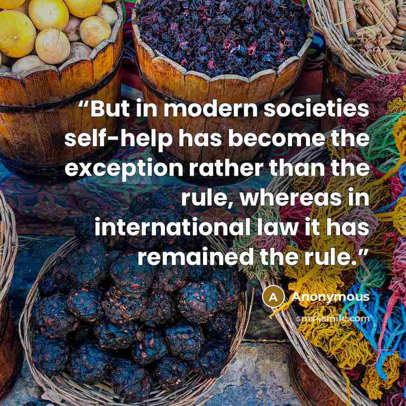 “But in modern societies self-help has become the exception rather than the rule, whereas in international law it has remained the rule.” quote by Anonymous