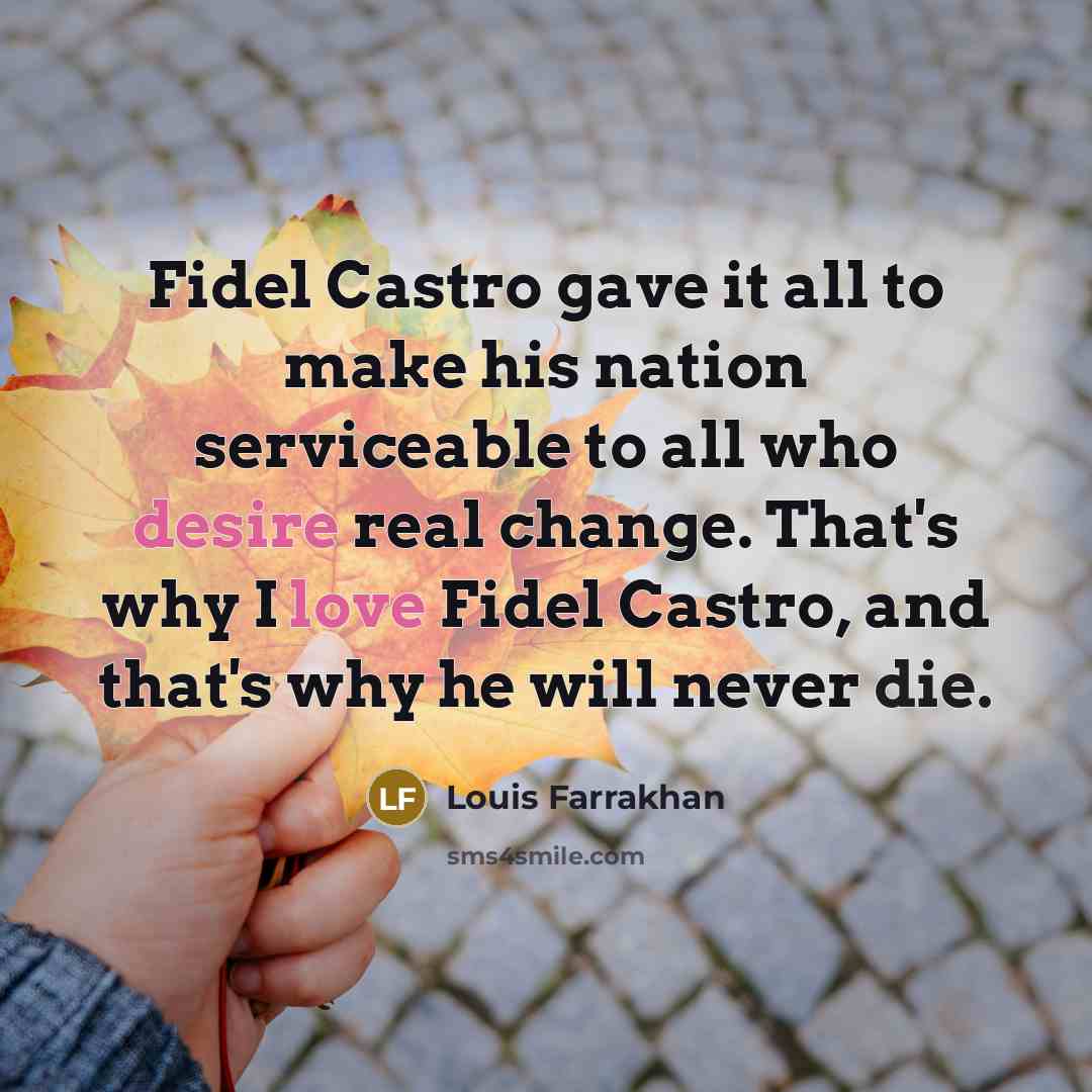 “Fidel Castro gave it all to make his nation serviceable to all who desire real change. That's why I love Fidel Castro, and that's why he will never die.” quote by Louis Farrakhan