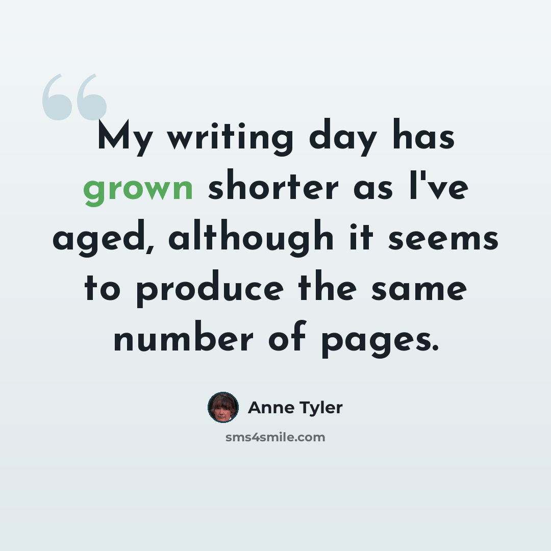“My writing day has grown shorter as I've aged, although it seems to produce the same number of pages.” quote by Anne Tyler