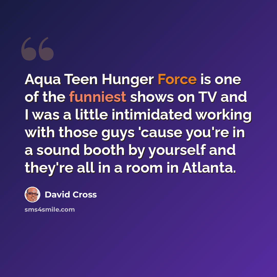 “Aqua Teen Hunger Force is one of the funniest shows on TV and I was a little intimidated working with those guys 'cause you're in a sound booth by yourself and they're all in a room in Atlanta.” quote by David Cross