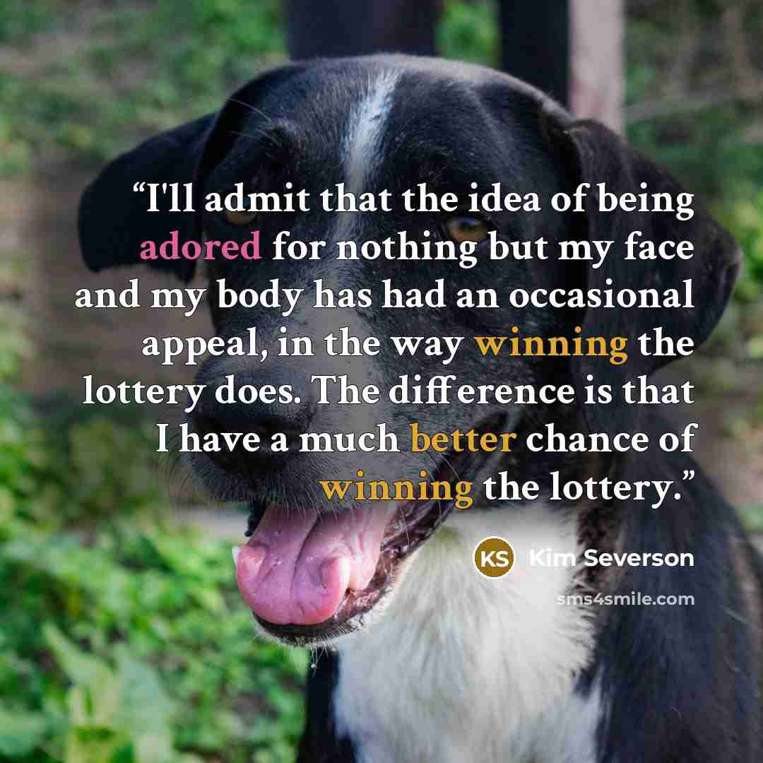 “I'll admit that the idea of being adored for nothing but my face and my body has had an occasional appeal, in the way winning the lottery does. The difference is that I have a much better chance of winning the lottery.” quote by Kim Severson