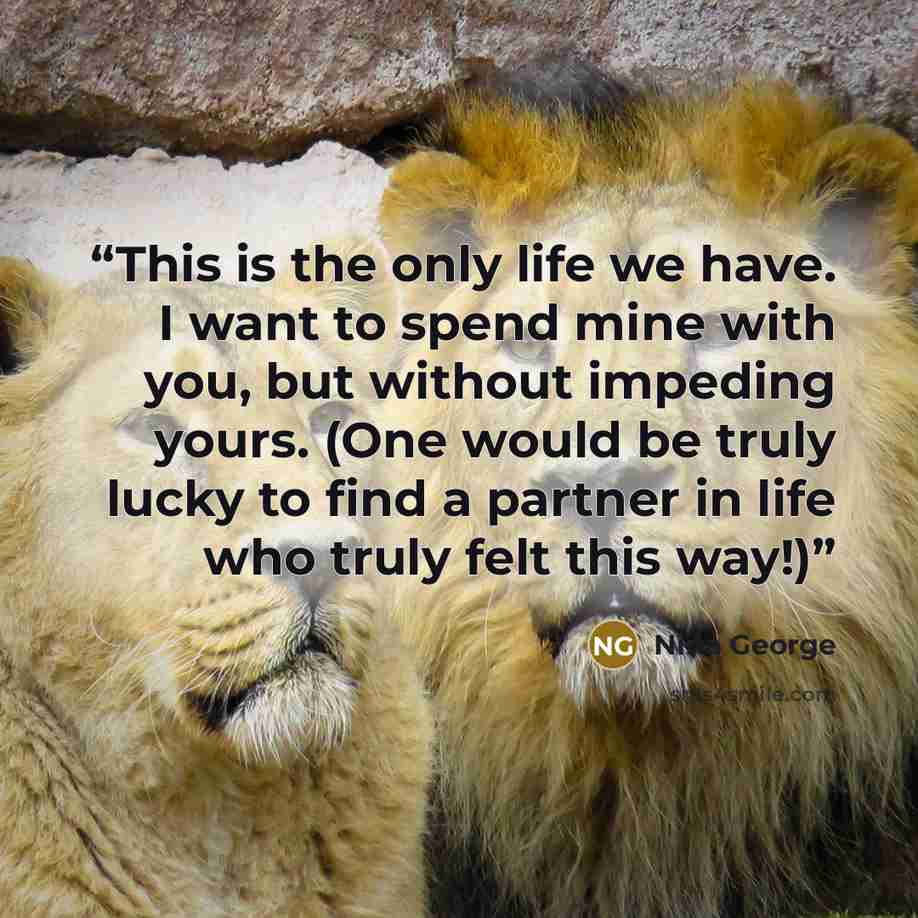 “This is the only life we have. I want to spend mine with you, but without impeding yours. (One would be truly lucky to find a partner in life who truly felt this way!)” quote by Nina George