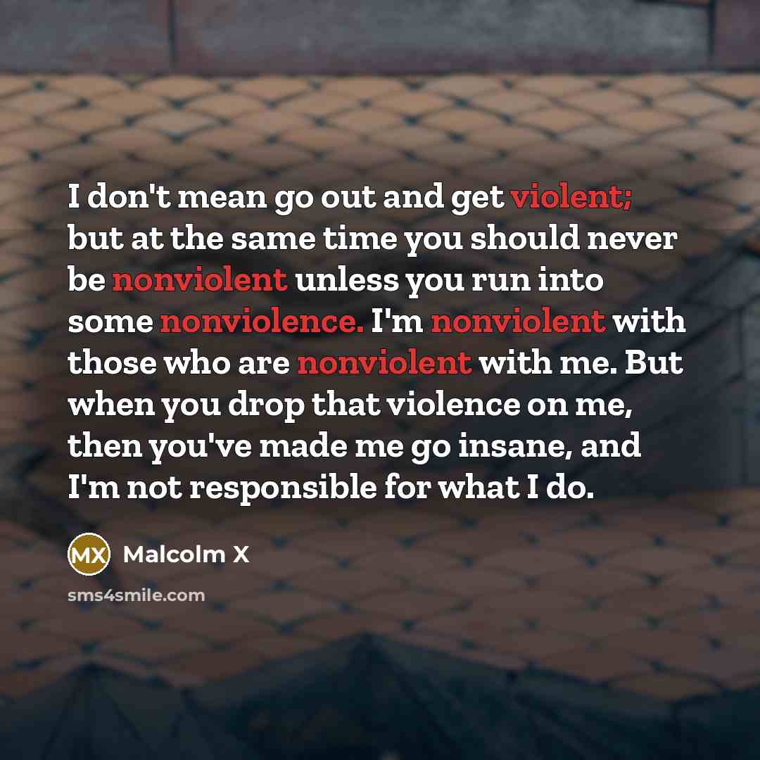 “I don't mean go out and get violent; but at the same time you should never be nonviolent unless you run into some nonviolence. I'm nonviolent with those who are nonviolent with me. But when you drop that violence on me, then you've made me go insane, and I'm not responsible for what I do.” quote by Malcolm X