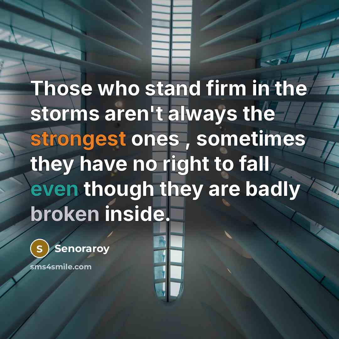 “Those who stand firm in the storms aren't always the strongest ones , sometimes they have no right to fall even though they are badly broken inside.” quote by Senoraroy