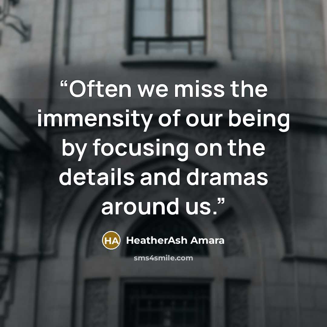 “Often we miss the immensity of our being by focusing on the details and dramas around us.” quote by HeatherAsh Amara