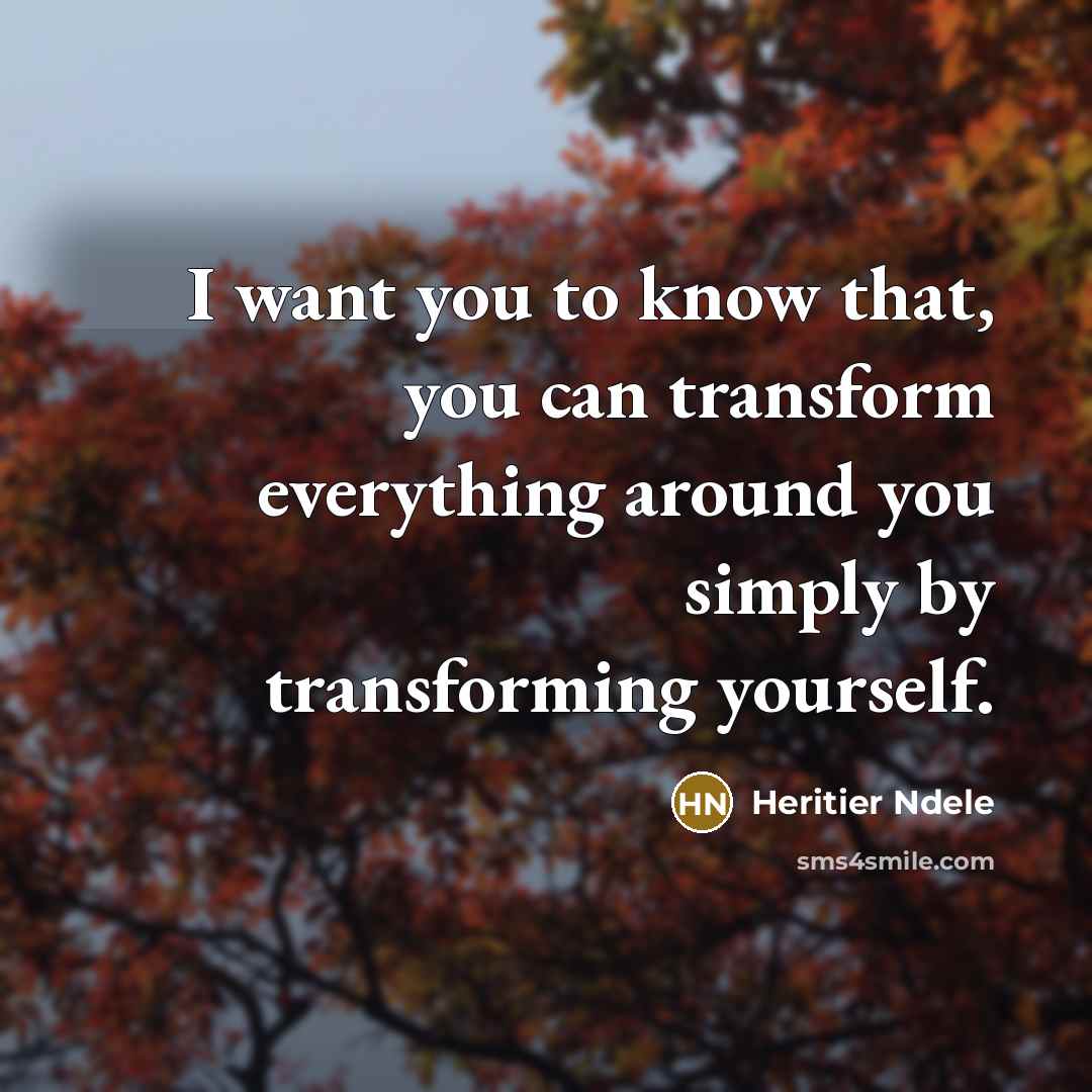“I want you to know that, you can transform everything around you simply by transforming yourself.” quote by Heritier Ndele
