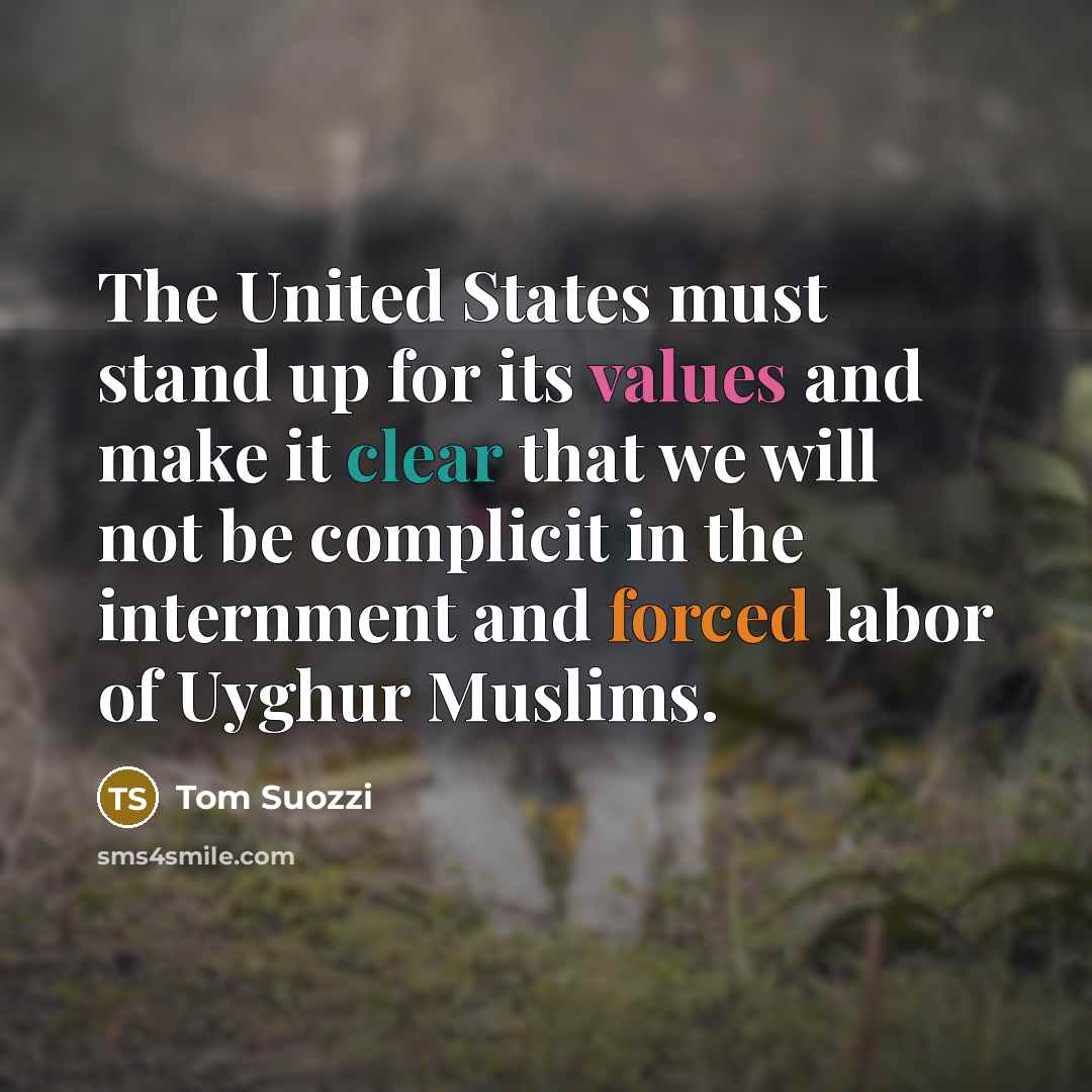 “The United States must stand up for its values and make it clear that we will not be complicit in the internment and forced labor of Uyghur Muslims.” quote by Tom Suozzi