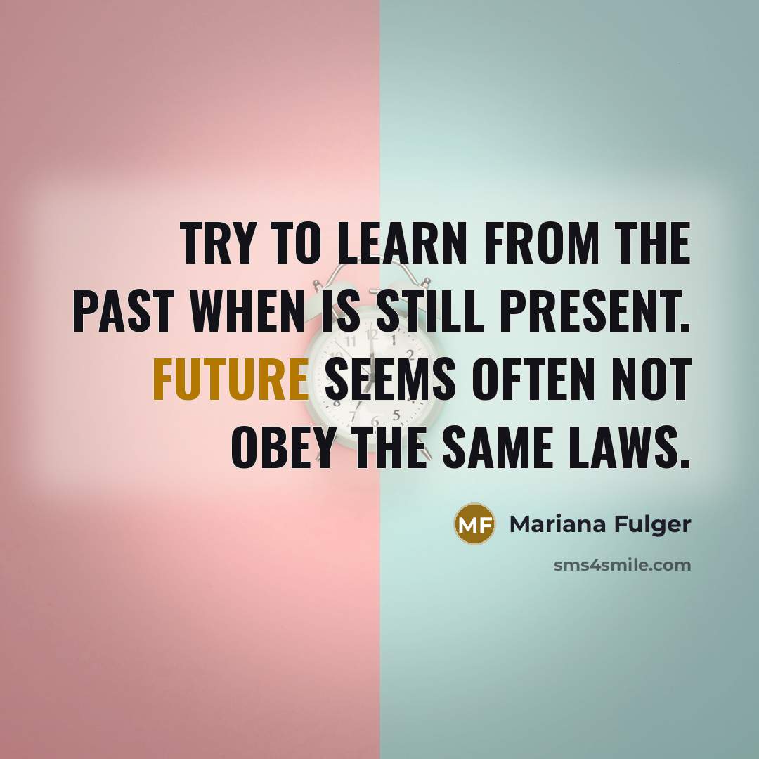 “Try to learn from the past when is still present. Future seems often not obey the same laws.” quote by Mariana Fulger