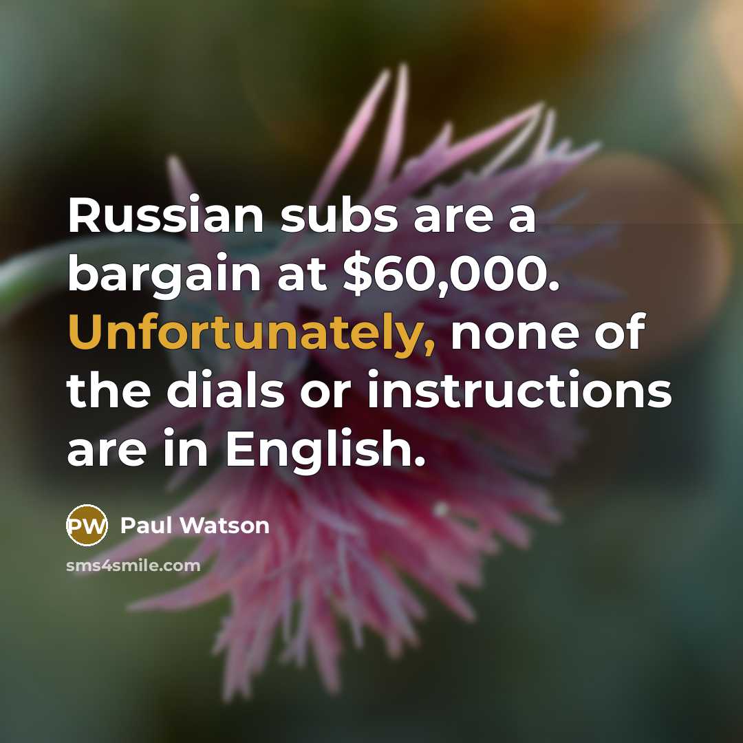 “Russian subs are a bargain at $60,000. Unfortunately, none of the dials or instructions are in English.” quote by Paul Watson