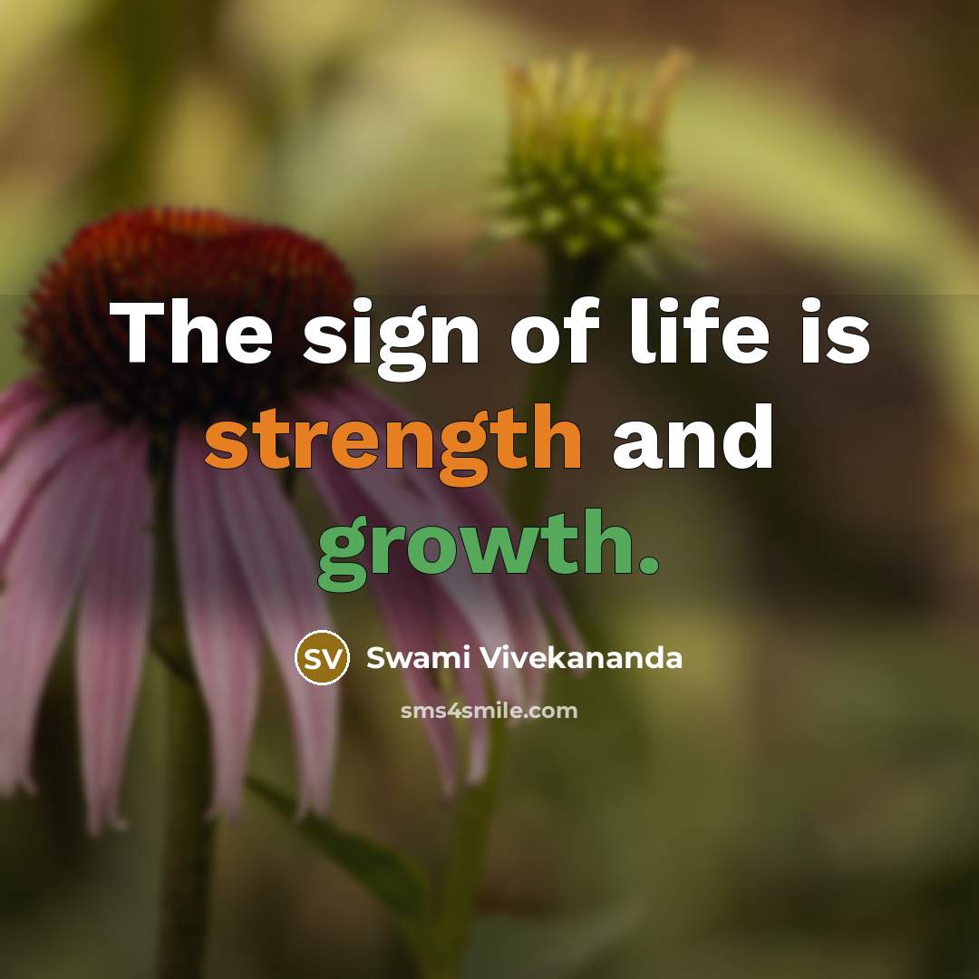 “The sign of life is strength and growth.” quote by Swami Vivekananda