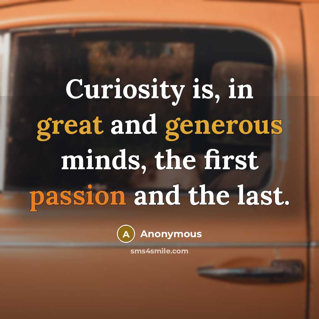 “Curiosity is, in great and generous minds, the first passion and the last.” quote by Anonymous