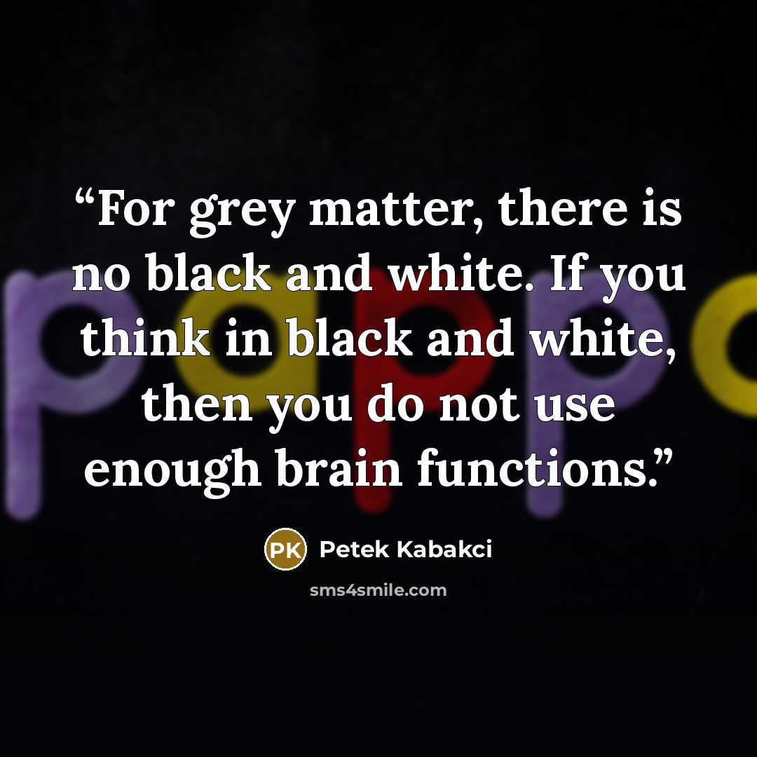 “For grey matter, there is no black and white. If you think in black and white, then you do not use enough brain functions.” quote by Petek Kabakci