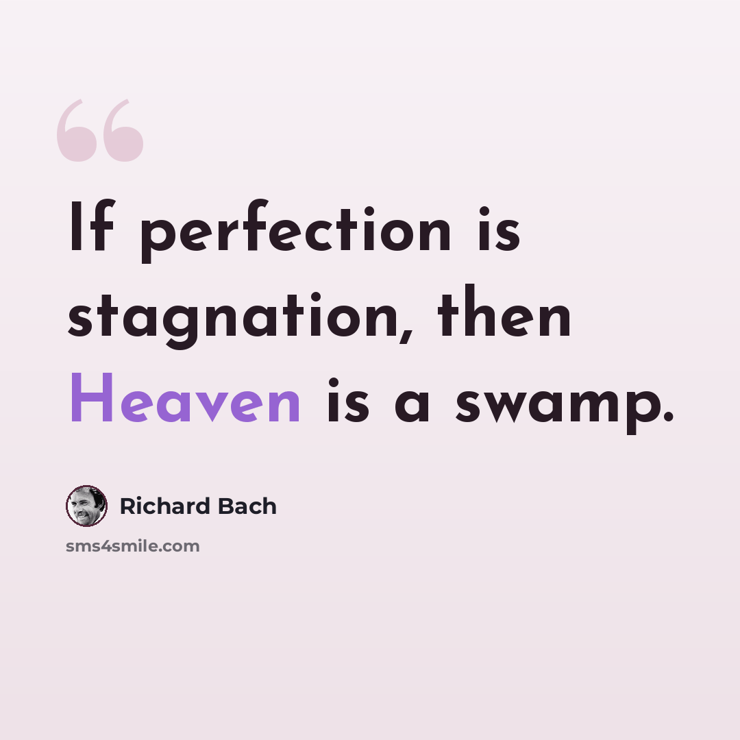 “If perfection is stagnation, then Heaven is a swamp.” quote by Richard Bach