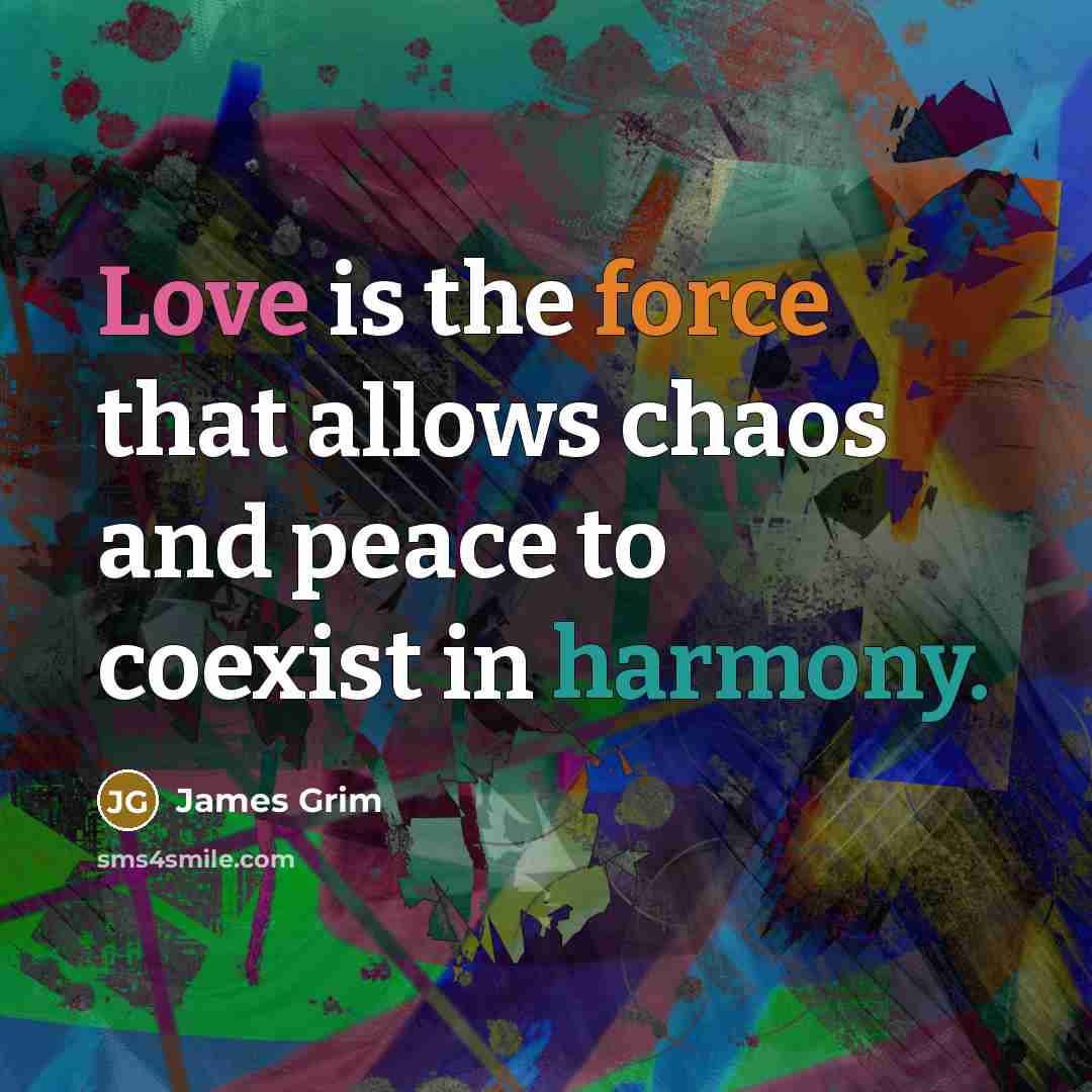 “Love is the force that allows chaos and peace to coexist in harmony.” quote by James Grim