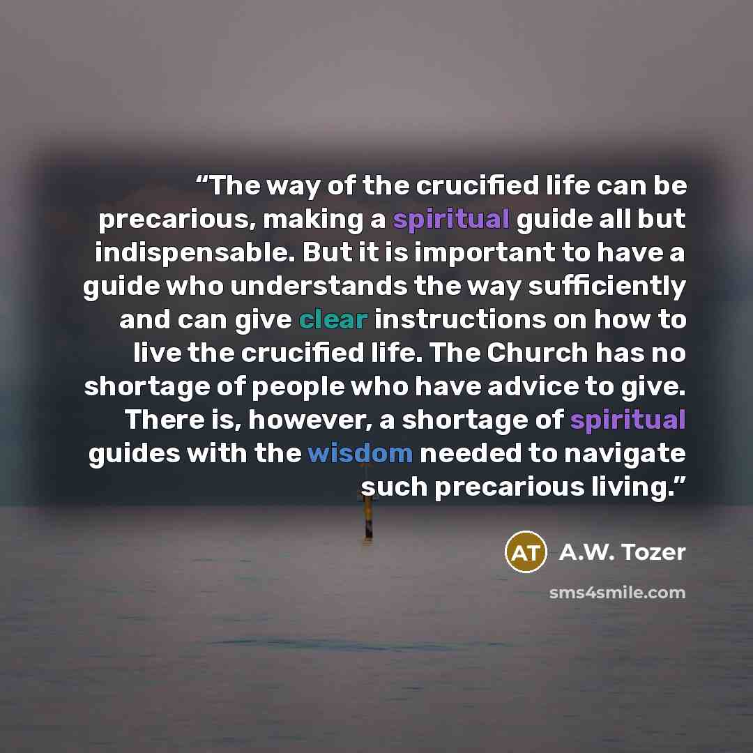 “The way of the crucified life can be precarious, making a spiritual guide all but indispensable. But it is important to have a guide who understands the way sufficiently and can give clear instructions on how to live the crucified life. The Church has no shortage of people who have advice to give…” quote by A.W. Tozer