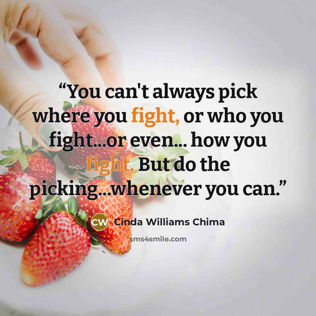 “You can't always pick where you fight, or who you fight...or even... how you fight. But do the picking...whenever you can.” quote by Cinda Williams Chima