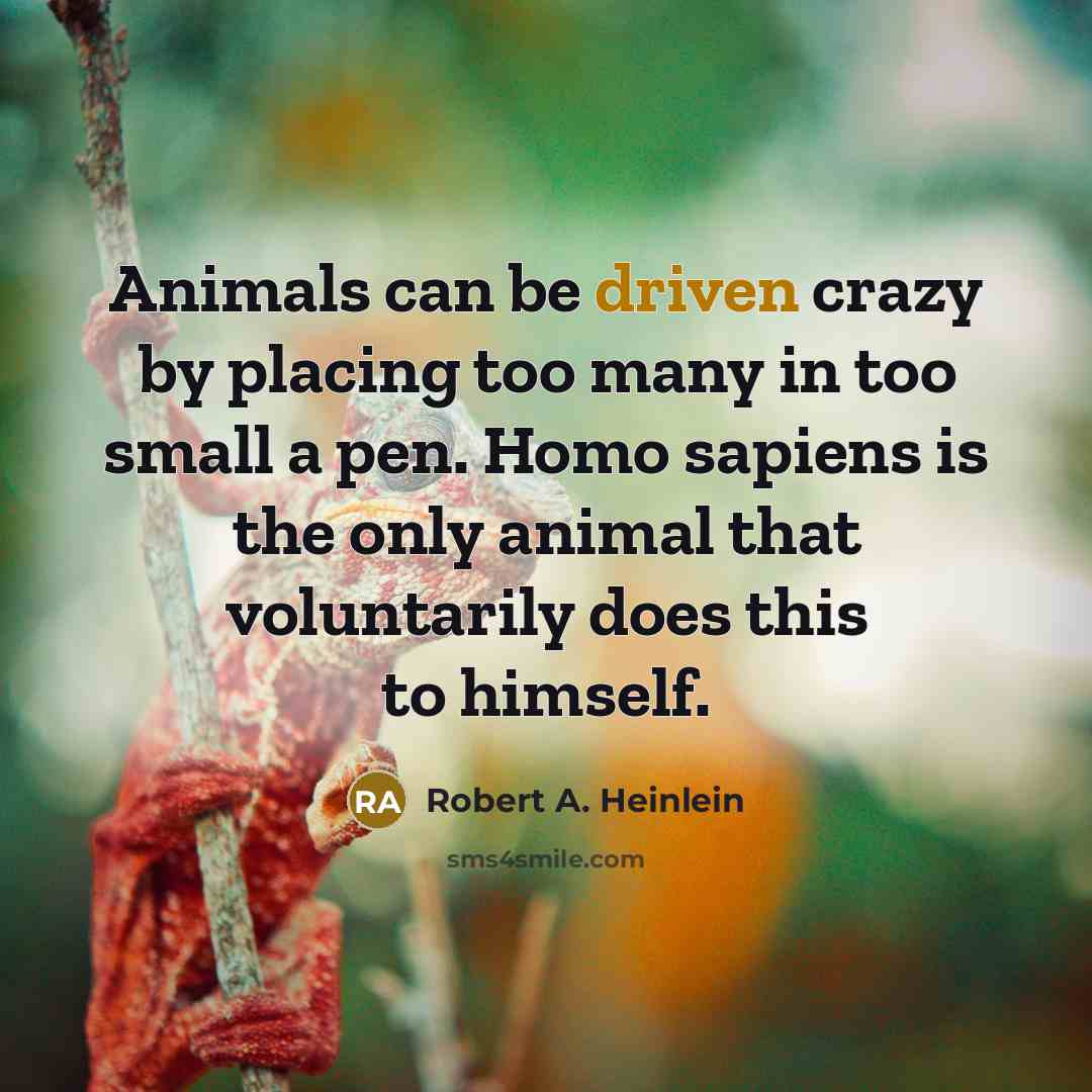 “Animals can be driven crazy by placing too many in too small a pen. Homo sapiens is the only animal that voluntarily does this to himself.” quote by Robert A. Heinlein
