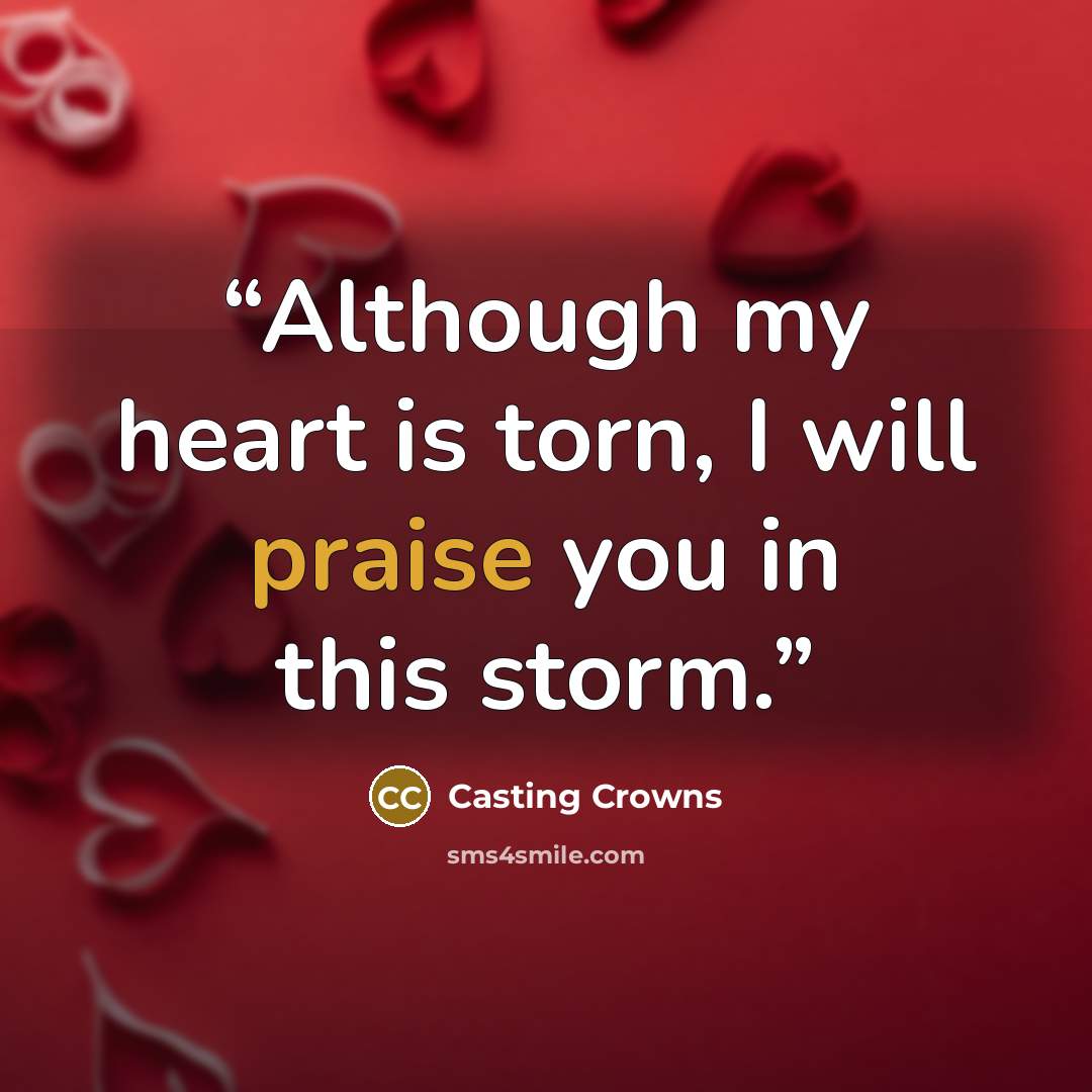 “Although my heart is torn, I will praise you in this storm.” quote by Casting Crowns