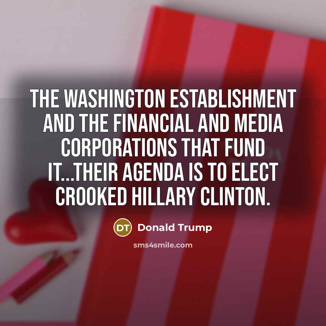 “The Washington establishment and the financial and media corporations that fund it...Their agenda is to elect crooked Hillary Clinton.” quote by Donald Trump