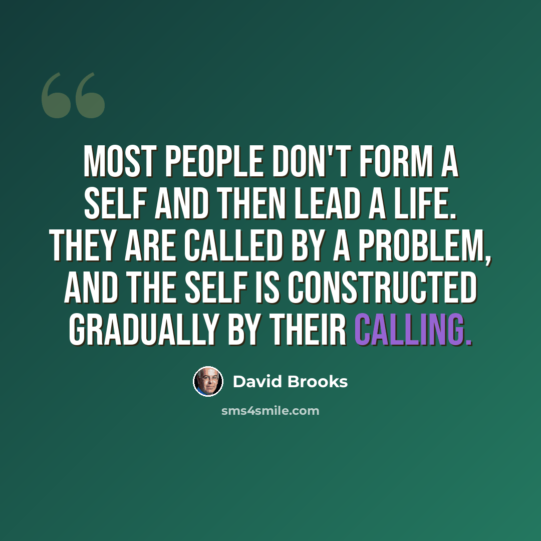 “Most people don't form a self and then lead a life. They are called by a problem, and the self is constructed gradually by their calling.” quote by David Brooks