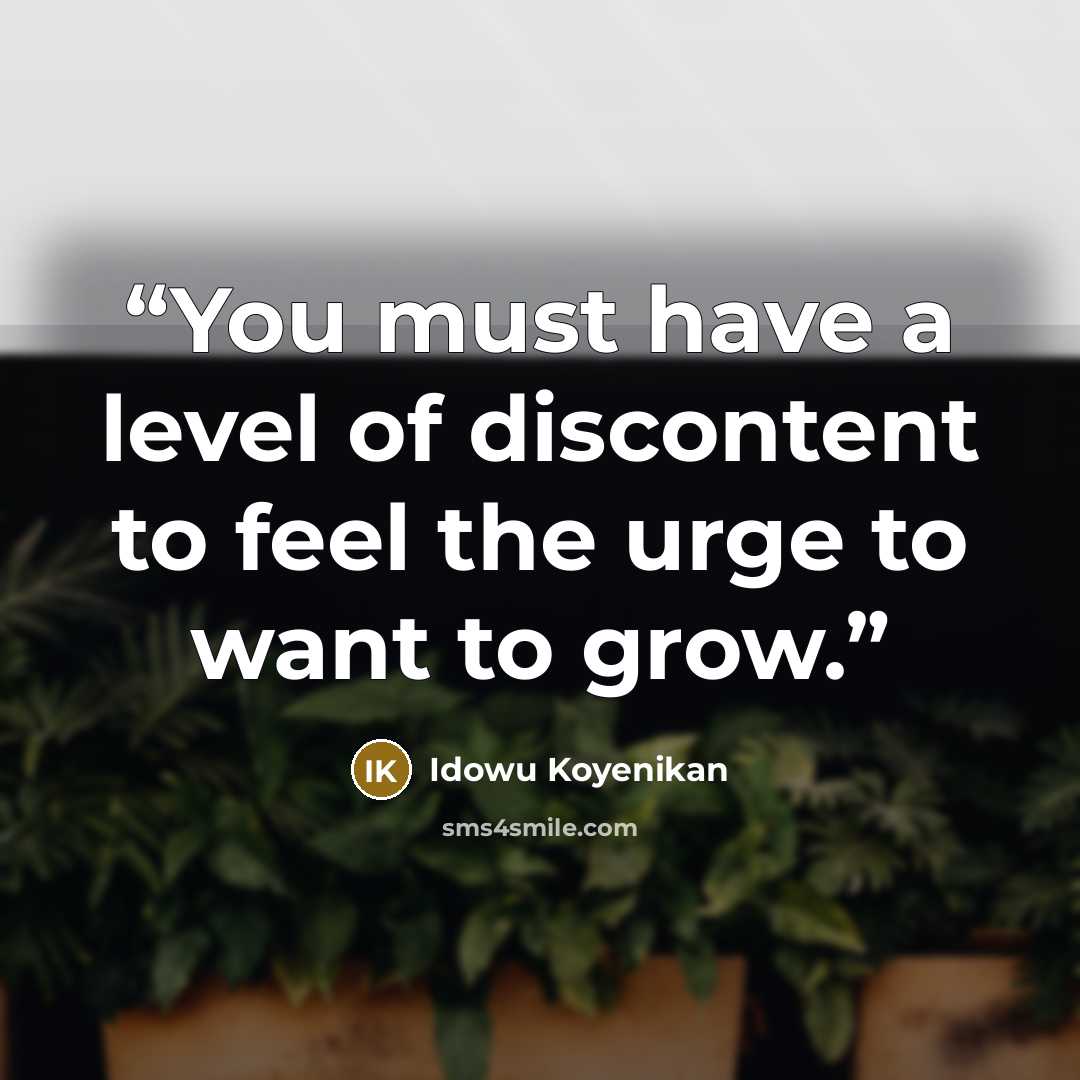 “You must have a level of discontent to feel the urge to want to grow.” quote by Idowu Koyenikan