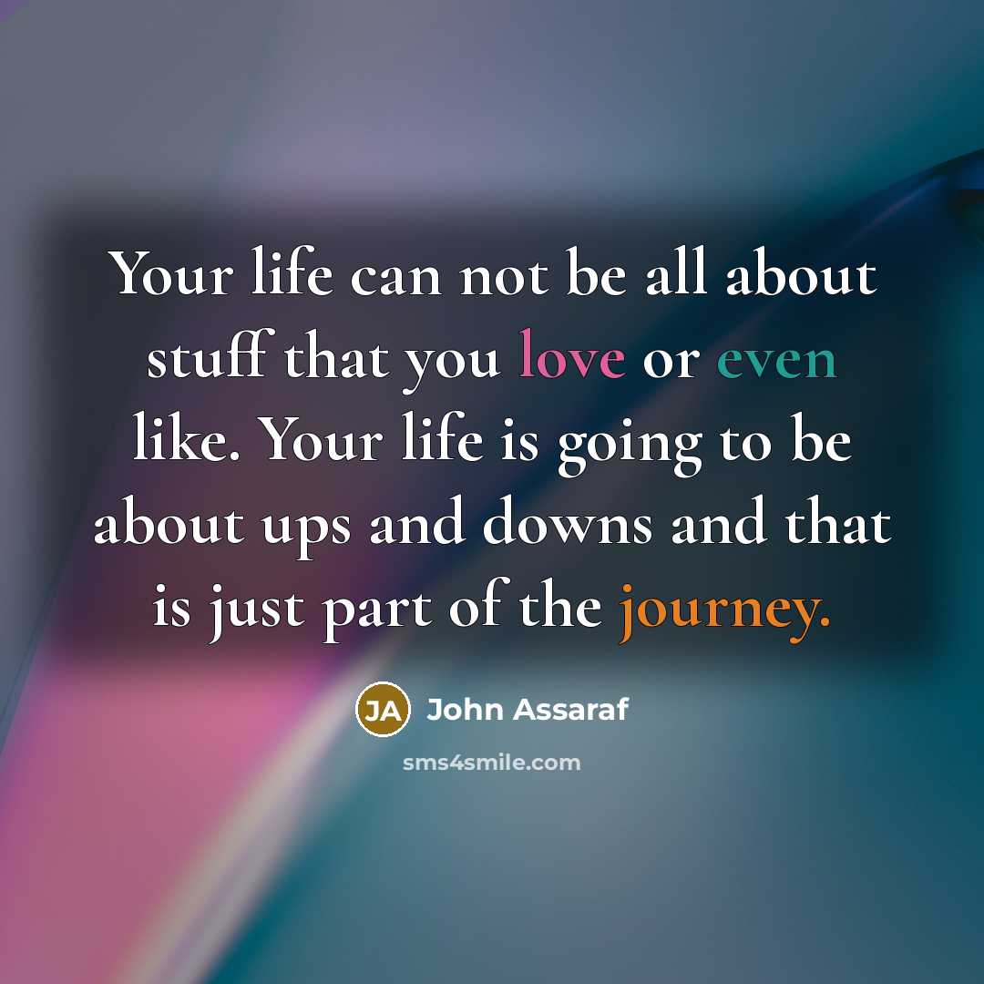 “Your life can not be all about stuff that you love or even like. Your life is going to be about ups and downs and that is just part of the journey.” quote by John Assaraf