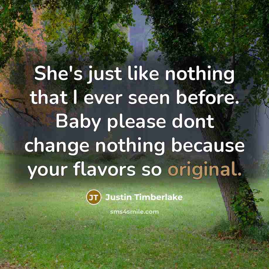 “She's just like nothing that I ever seen before. Baby please dont change nothing because your flavors so original.” quote by Justin Timberlake