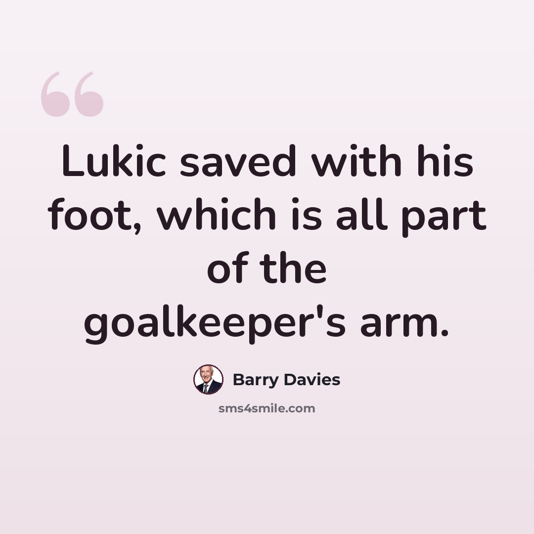 “Lukic saved with his foot, which is all part of the goalkeeper's arm.” quote by Barry Davies