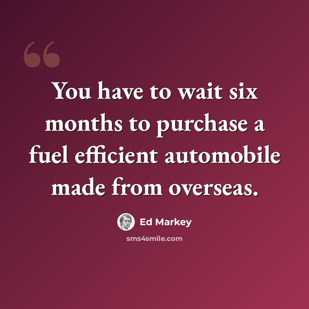 “You have to wait six months to purchase a fuel efficient automobile made from overseas.” quote by Ed Markey
