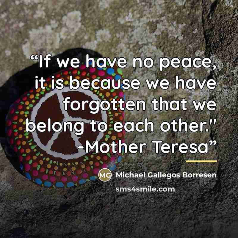 “If we have no peace, it is because we have forgotten that we belong to each other." -Mother Teresa” quote by Michael Gallegos Borresen