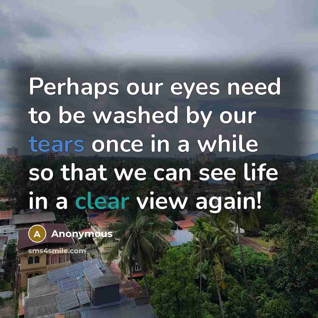 “Perhaps our eyes need to be washed by our tears once in a while so that we can see life in a clear view again!” quote by Anonymous