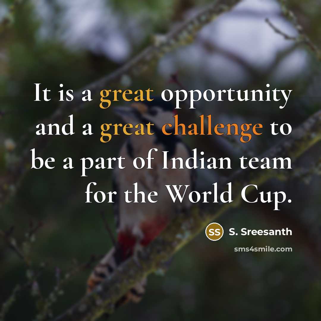 “It is a great opportunity and a great challenge to be a part of Indian team for the World Cup.” quote by S. Sreesanth