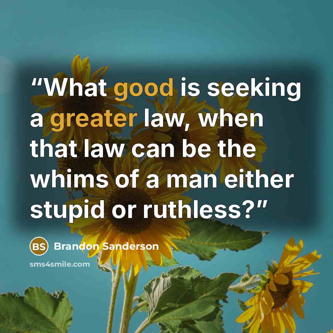 “What good is seeking a greater law, when that law can be the whims of a man either stupid or ruthless?” quote by Brandon Sanderson